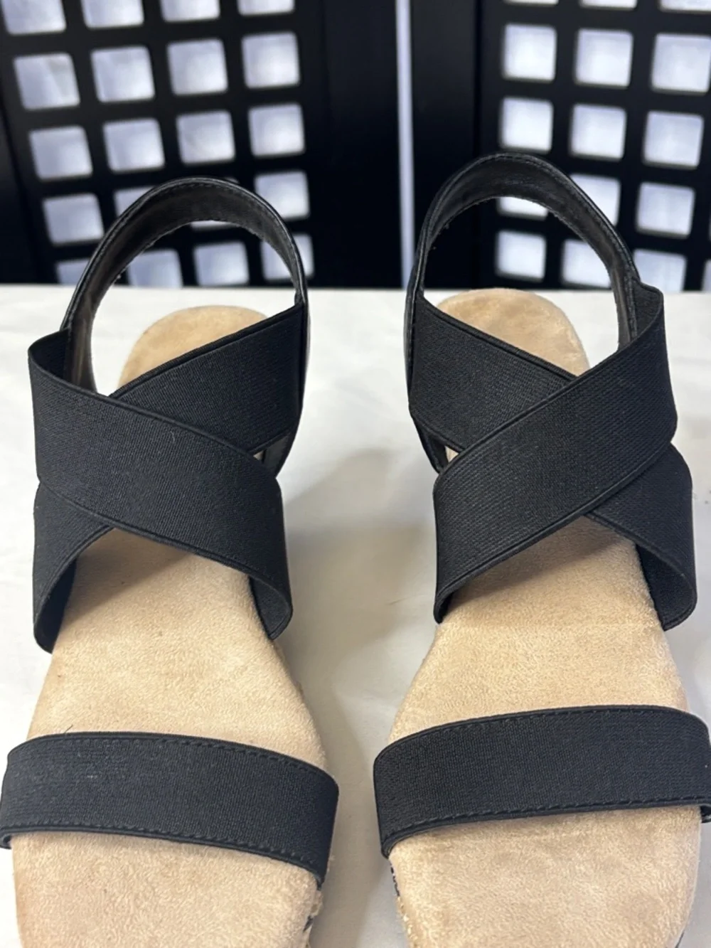 🖤 Anne Klein Espadrille Wedge Sandals Womens 6 Black Elastic Strap 🖤 - Picture 10 of 12